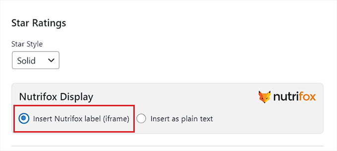เลือกตัวเลือกแทรกฉลาก Nutrifox ในส่วนโภชนาการ Choose the Insert Nutrifox Label option in the nutrition section