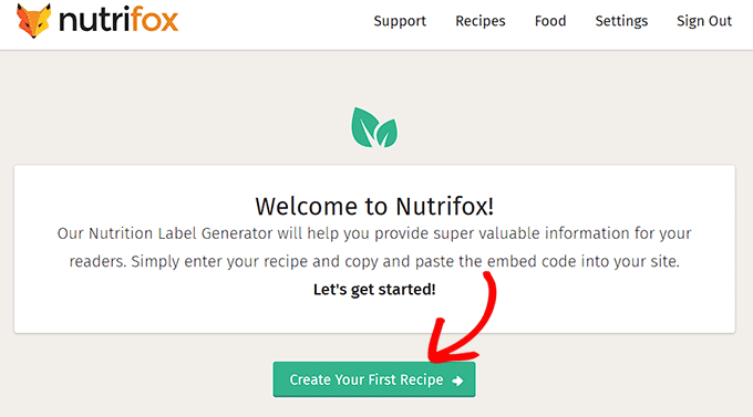 คลิกปุ่มสร้างสูตรแรกของคุณ Click the Create Your First Recipe button