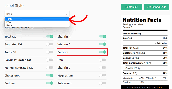 ปรับแต่งฉลากข้อมูลโภชนาการ Customize nutrition facts labels
