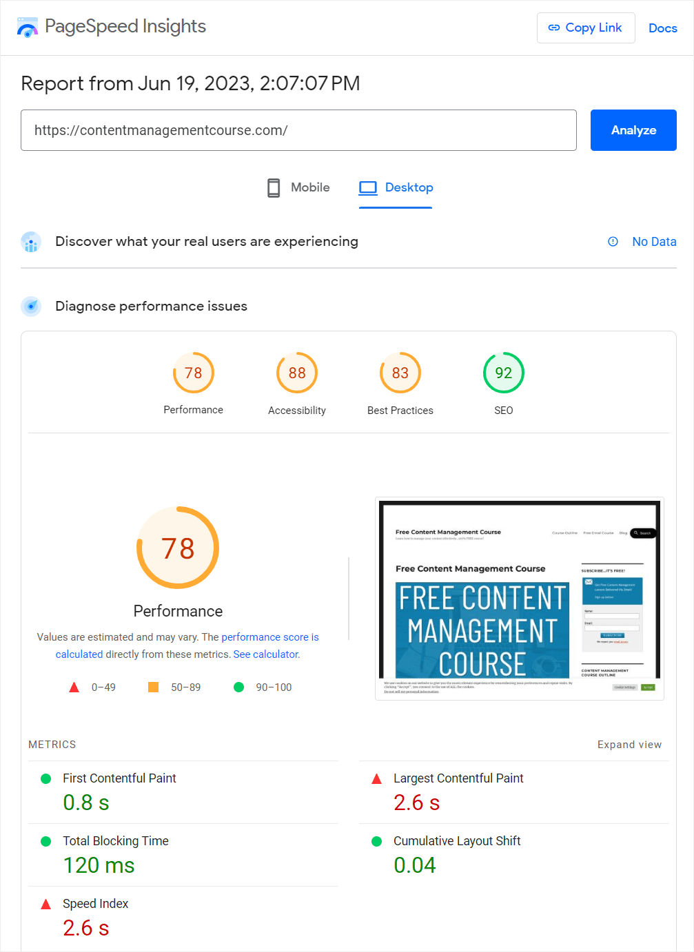 Scorul PageSpeed Insights