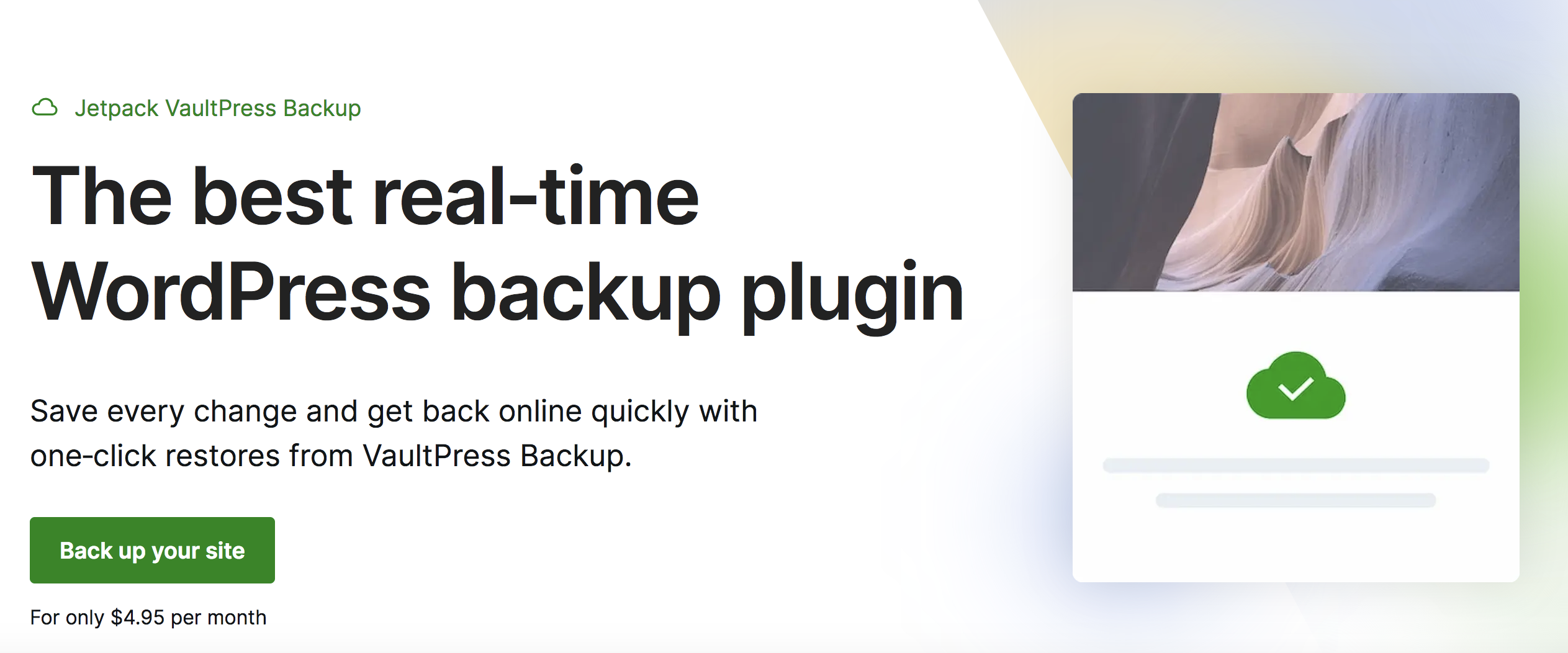Página inicial do Jetpaack VaultPress Backup com informações sobre a ferramenta