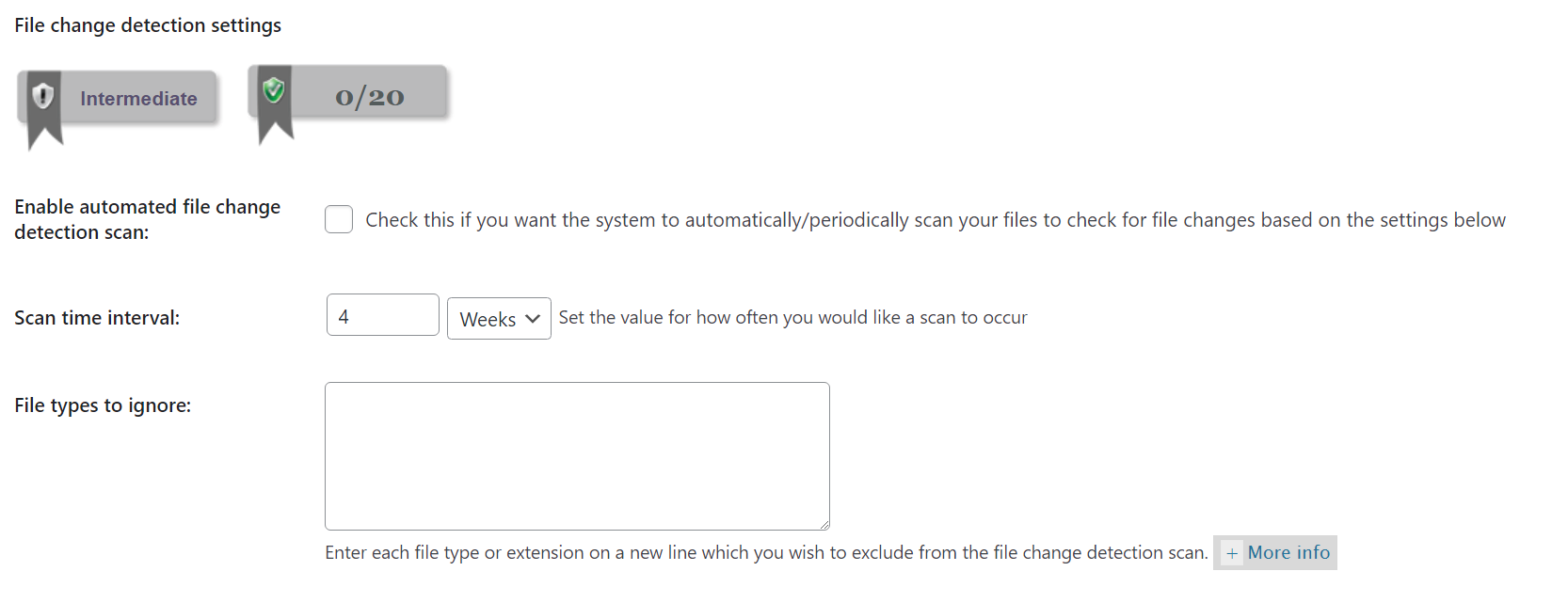 Konfigurowanie ustawień wykrywania zmian plików w All in One WordPress Security.