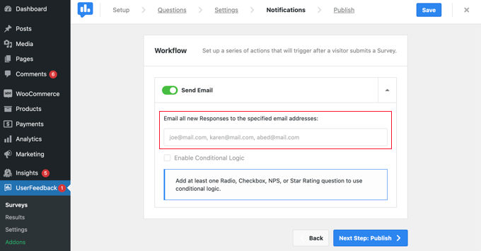 การตั้งค่าการแจ้งเตือนความคิดเห็นของผู้ใช้ UserFeedback Notifications Settings
