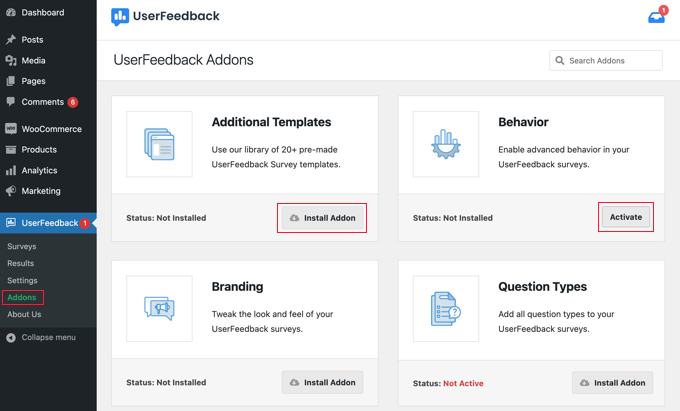ติดตั้งส่วนเสริม UserFeedback Install the UserFeedback Addons