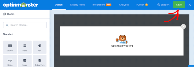 บันทึกป๊อปอัปใน OptinMonster Save the Popup in OptinMonster