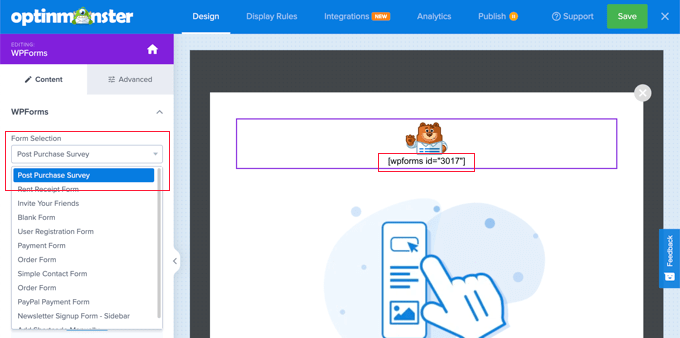 เลือกแบบสำรวจ WPForms ที่คุณสร้างไว้ก่อนหน้านี้ Select the WPForms Survey You Created Earlier
