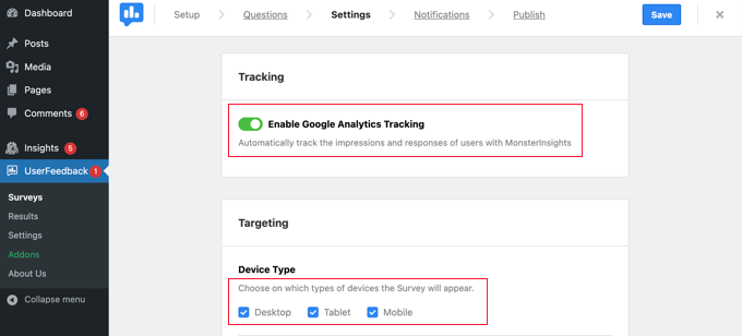 การกำหนดเป้าหมายประเภทอุปกรณ์ใน UserFeedback Targeting Device Type in UserFeedback