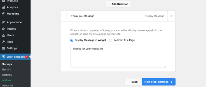 ปรับแต่ง UserFeedback ขอบคุณคำถาม Customizing the UserFeedback Thank You Question