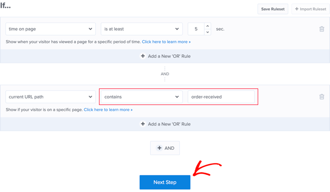 เส้นทาง URL ปัจจุบันตรงกันเมื่อมีคำสั่งซื้อ-รับ The Current URL Path Matches When Contains Order-Received