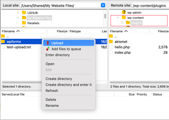 在 ftp 中上傳插件 - IsItWP - 免費 WordPress 主題檢測器 upload plugin in ftp