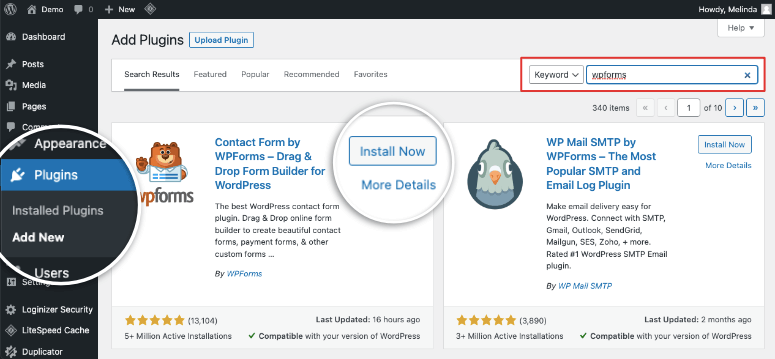 在存儲庫中安裝插件 - IsItWP - 免費 WordPress 主題檢測器 install a plugin in repository