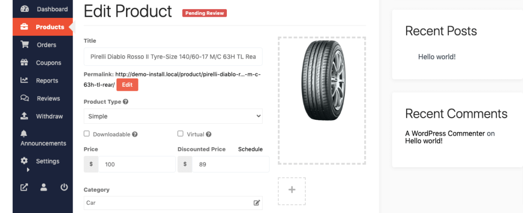 これは、フロントエンドから製品の詳細を設定する方法を示すスクリーンショットです。