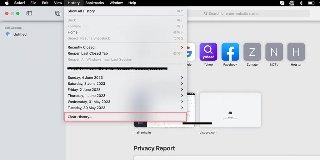 วิธีแก้ไข Safari ไม่สามารถสร้างข้อผิดพลาดในการเชื่อมต่อที่ปลอดภัยได้ 5 Clear History on Safari