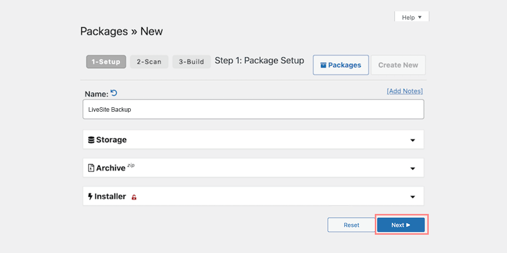 Come rendere attivo un sito Web WordPress? (Una guida passo passo) 13 Name the Backup Packages