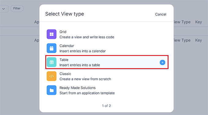 Scegli il tipo di visualizzazione Choose View type