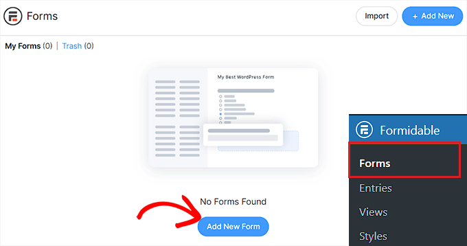 Fare clic sul pulsante Aggiungi nuovo modulo Click the Add New Form button