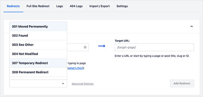 异向重定向类型 SeedProd AIOSEO redirection types