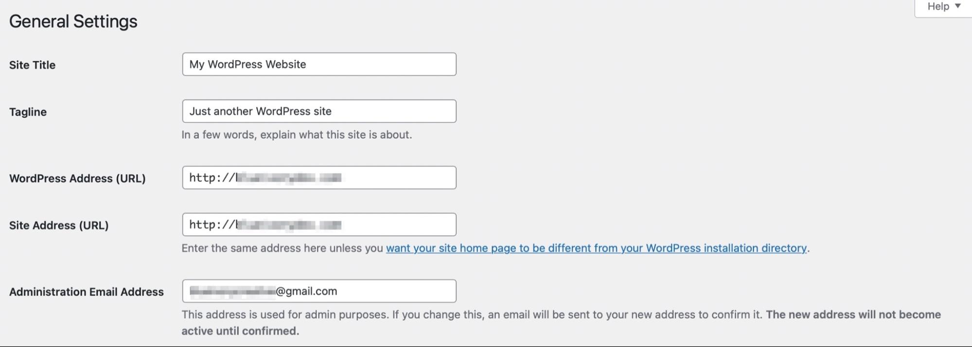 Indirizzo WordPress e impostazioni dell'indirizzo del sito