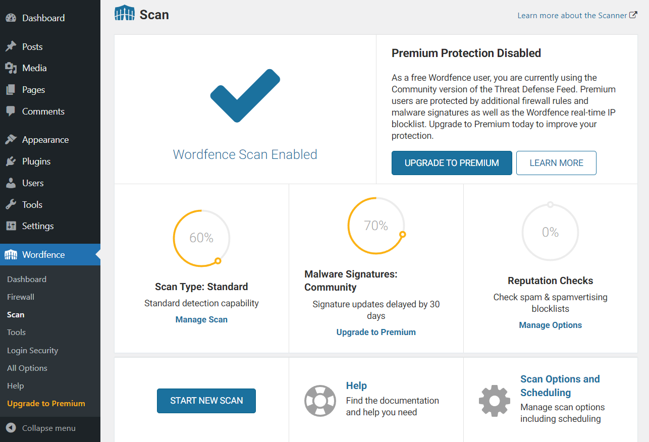 sitio de escaneo de wordfence - wordpress se estrelló.
