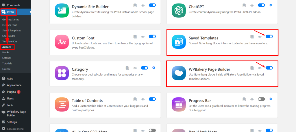 Jak korzystać z bloków Gutenberga w WPBakery Page Builder z integracją PostX 3 Enabling WPBakery Page Builder Addon