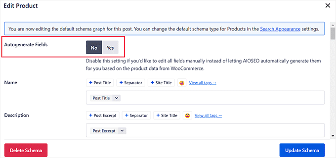 Comutați comutatorul Generare automată câmpuri Toggle the Autogenerate Fields switch