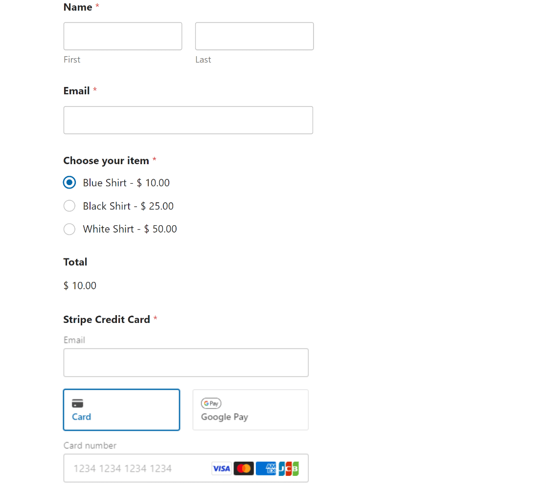 Publishing the Stripe test form