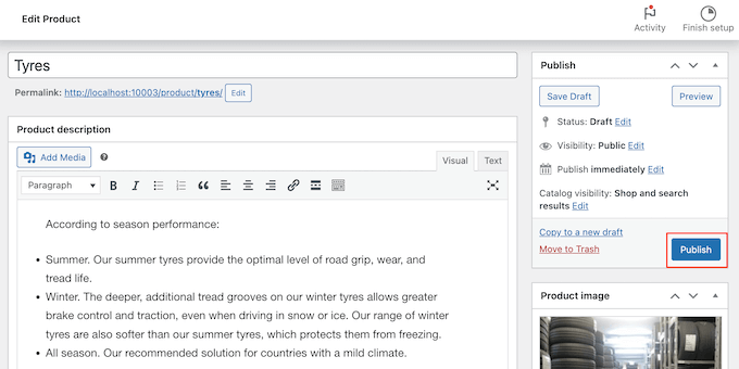 Публикация продукта автозапчастей на веб-сайте WordPress Publishing a car part product to a WordPress website