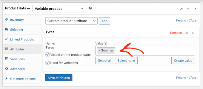Добавление значений в переменную продукта Adding values to a product variable