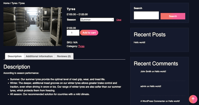 Пример автомобильной детали, созданной с помощью WordPress и WooCommerce An example of a car part, created using WordPress and WooCommerce