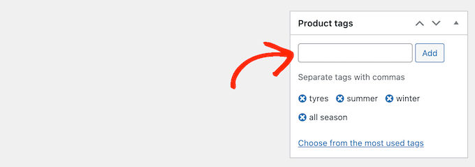 Добавление тегов продукта к продукту автозапчастей Adding product tags to a car part product