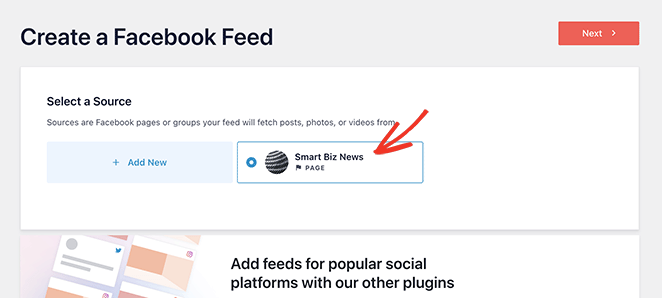 facebookpagesource SeedProd Choose a facebook feed page