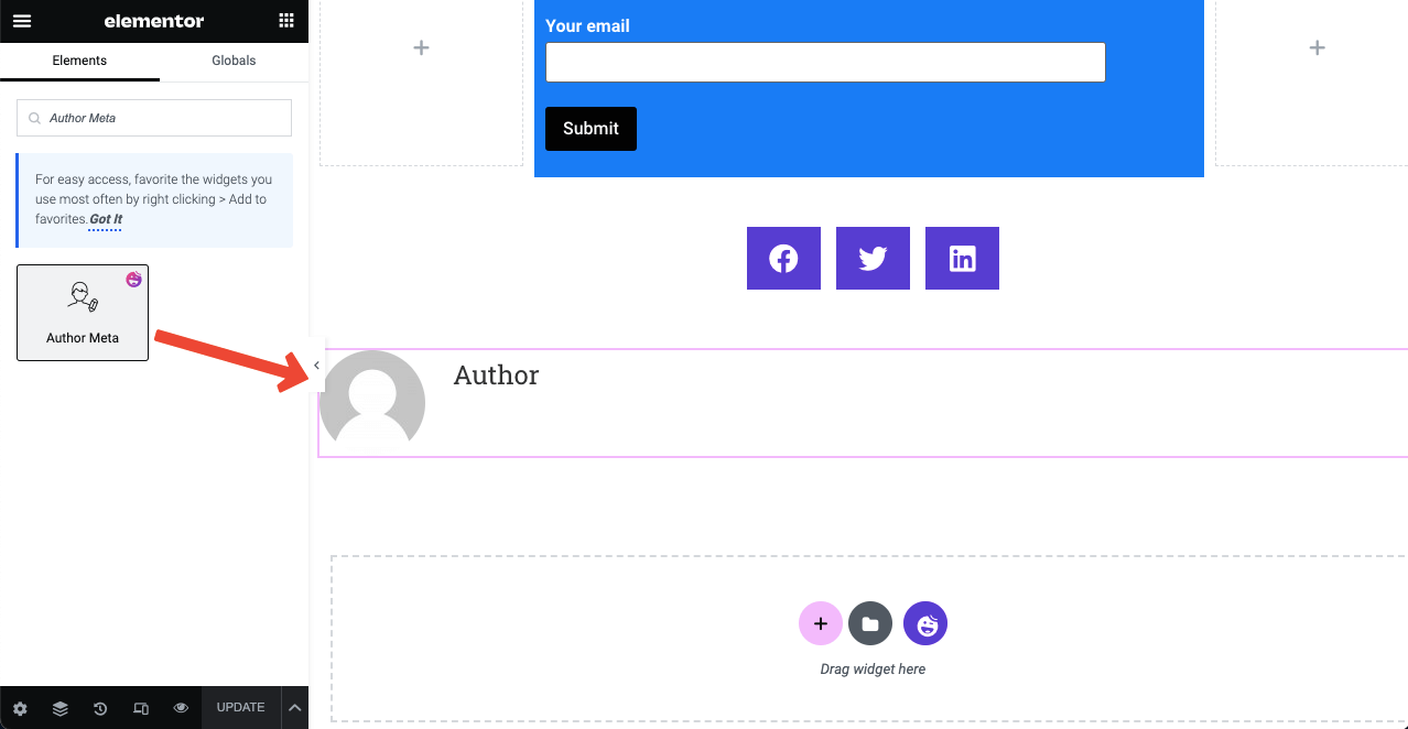 HappyAddons 16 ile Elementor Free'de Blog Yazısı Şablonu Nasıl Oluşturulur Drag and drop the Author Meta Box