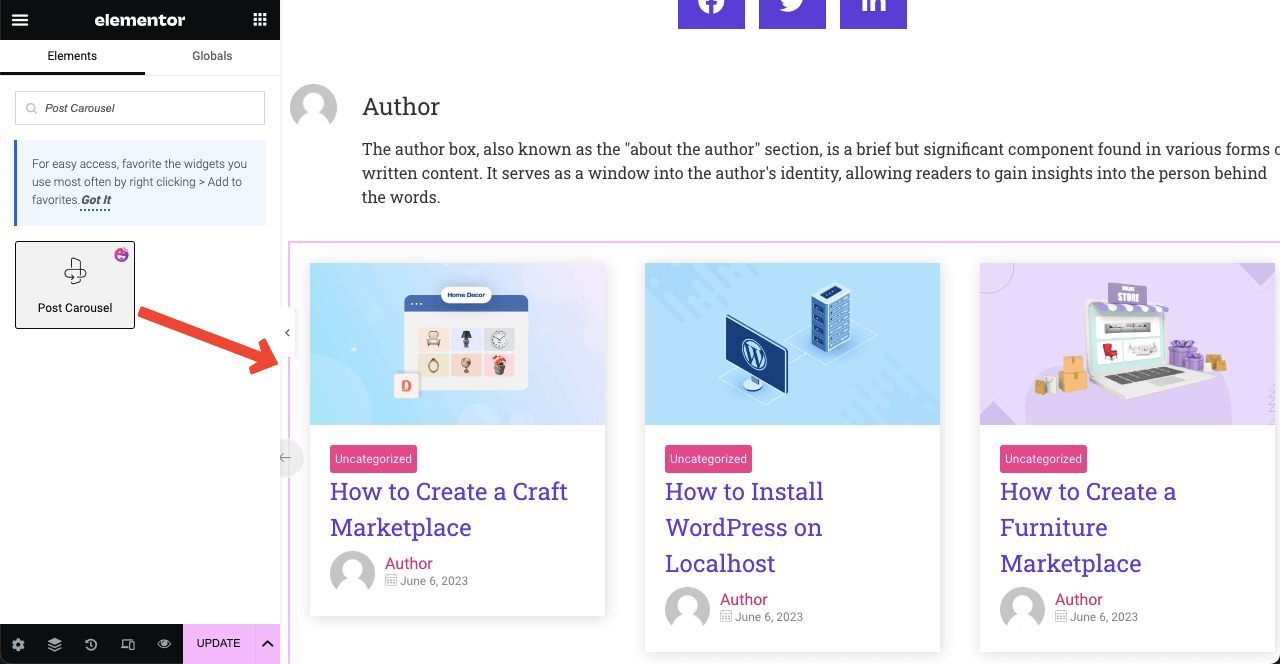 HappyAddons 21 ile Elementor Free'de Blog Yazısı Şablonu Nasıl Oluşturulur Add the Post Carousel Widget
