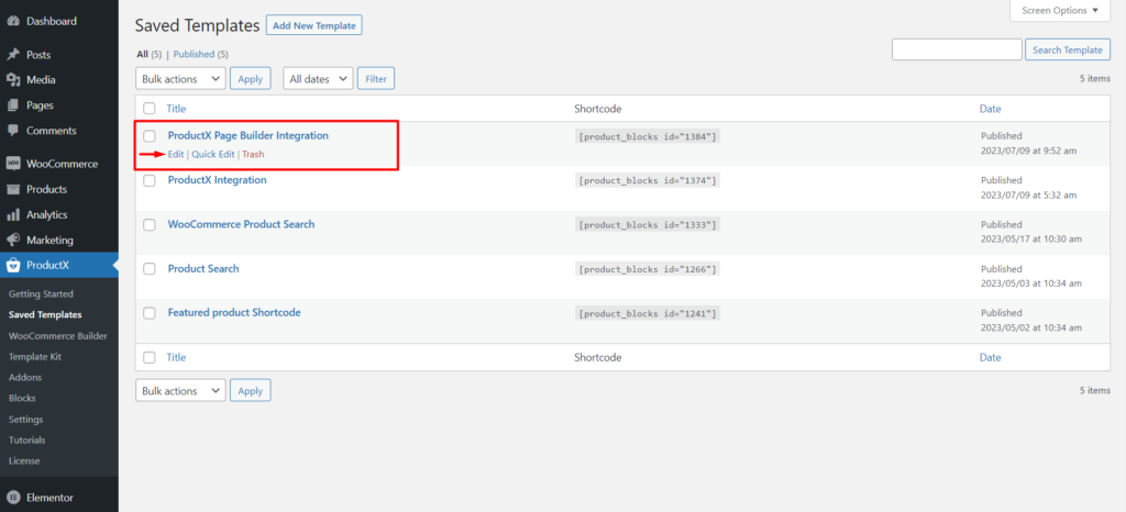 ProductX 페이지 빌더 통합: Elementor, Divi, Oxygen 및 Beaver 14 Editing ProductX Saved Template