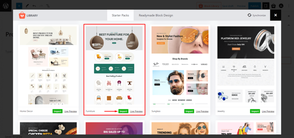 ProductX 페이지 빌더 통합: Elementor, Divi, Oxygen 및 Beaver 6 Importing Template from ProductX Block Library