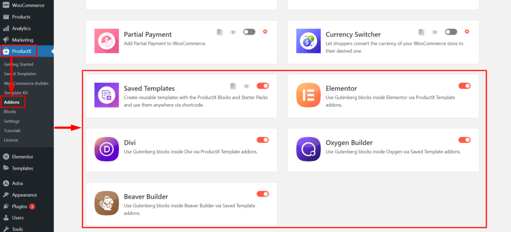ProductX 페이지 빌더 통합: Elementor, Divi, Oxygen 및 Beaver 3 ProductX Integration Addons