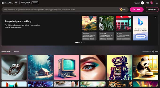 Creador de imágenes de Bing Bing Image Creator