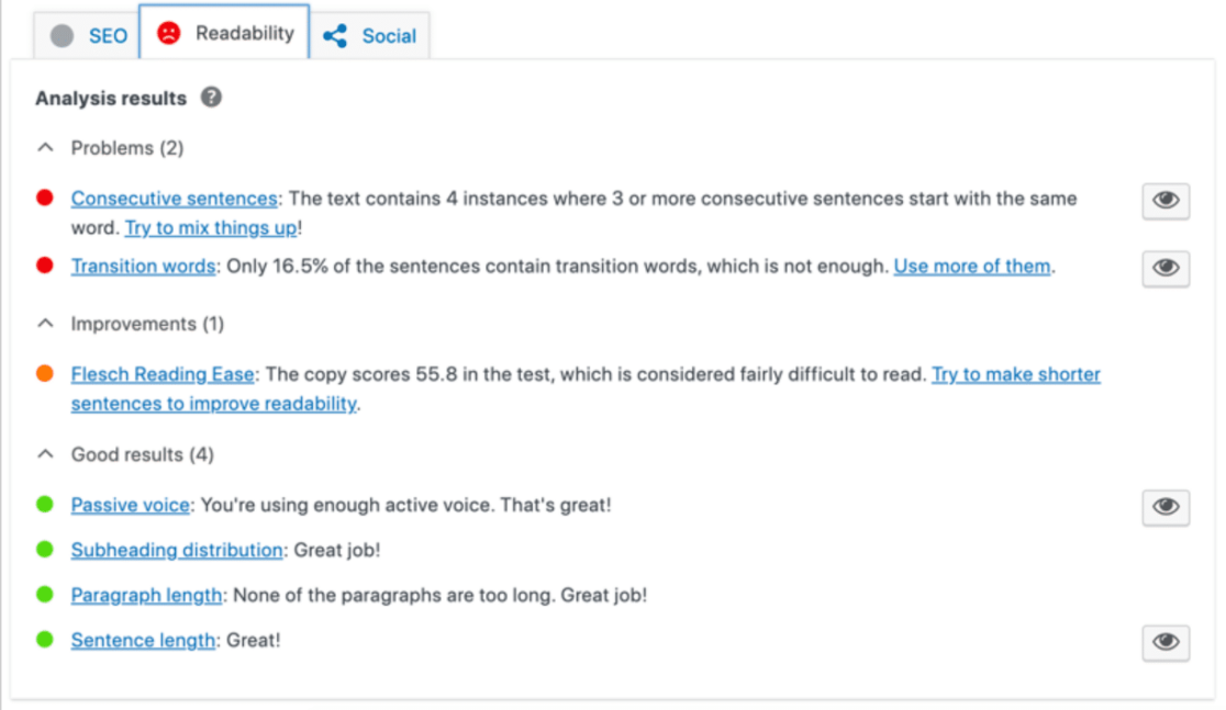 YOAST SEO on-screen analysis