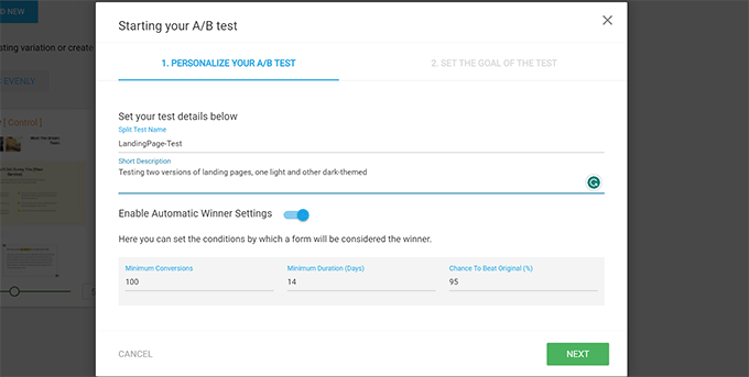 A/B 테스트 설정 A/B test settings