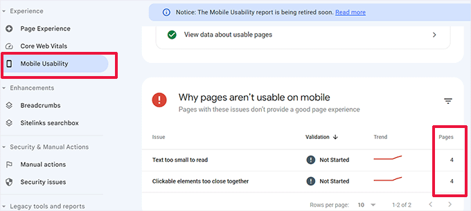 사용성 문제가 있는 페이지 Pages with usability issues