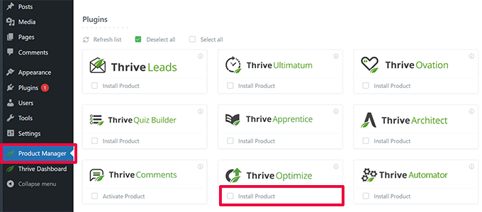 번창 최적화 설치 Thrive Optimize installation