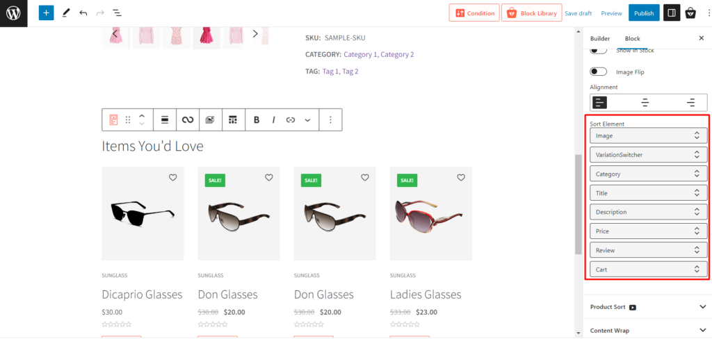Come configurare i prodotti WooCommerce Upsell (aumentare le entrate dell'e-commerce) 12 sort elements