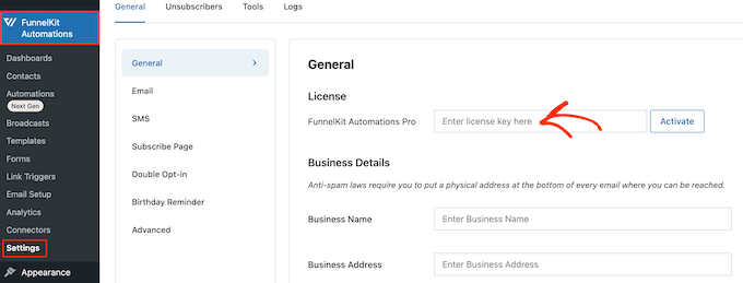 Добавление лицензии FunnelKit Automations на ваш сайт WordPress Adding a FunnelKit Automations license to your WordPress website