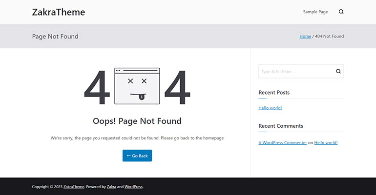 Nova atualização do Zakra 3.0 da página 404