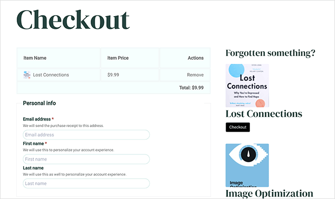 página de checkout de produto digital - SeedProd Digital product checkout page example