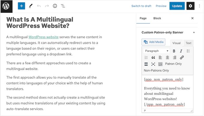 Publicidade do Patreon no seu site WordPress Advertising Patreon on your WordPress website