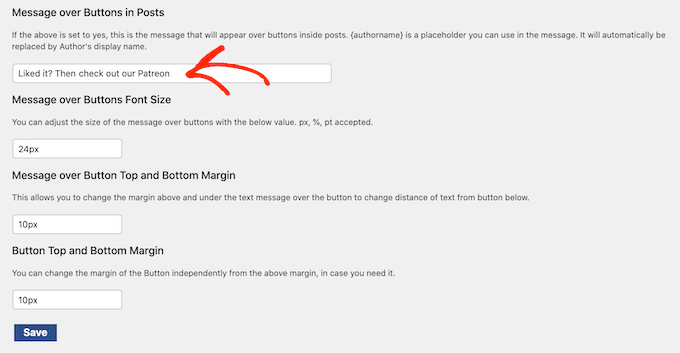 Personalizando a mensagem acima de um botão do Patreon Customizing the message above a Patreon button