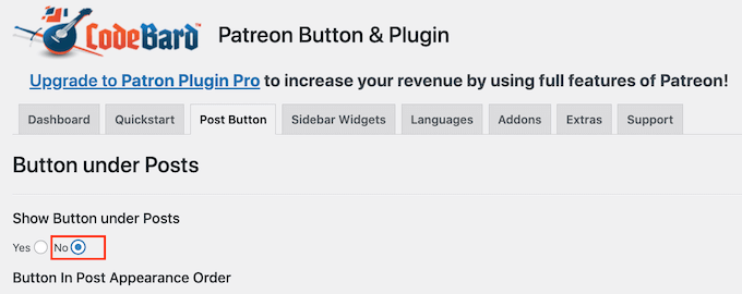 Adicionando um botão Patreon ao seu site WordPess usando o plug-in CodeBard Adding a Patreon button to your WordPess website using the CodeBard plugin