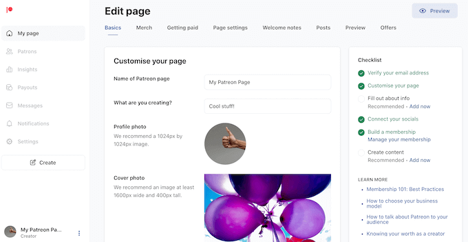 Como criar uma página do Patreon usando as ferramentas integradas How to create a Patreon page using the built-in tools