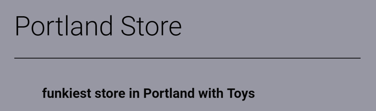 captura de tela da página da Web mostrando "a loja mais divertida de Portland com brinquedos".